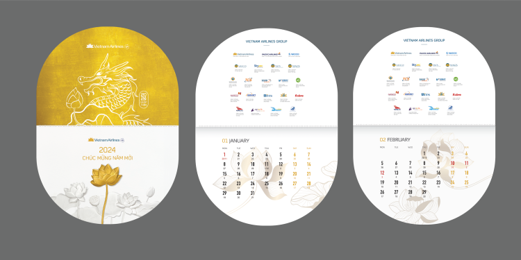 Rồng vàng sải cánh vươn cao cùng đóa sen Vietnam Airlines trong bộ lịch 2024