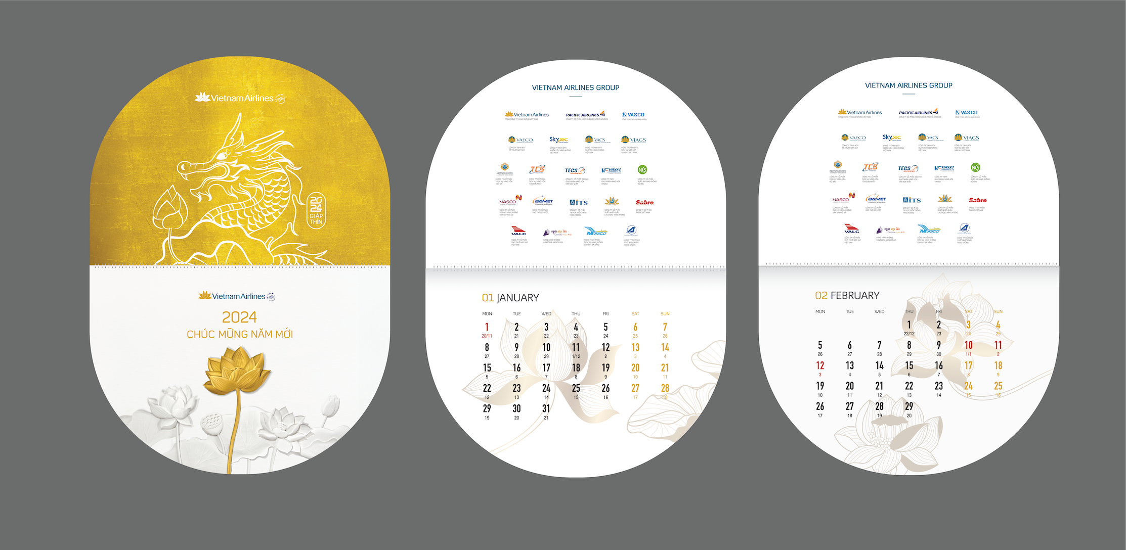 Rồng vàng sải cánh vươn cao cùng đóa sen Vietnam Airlines trong bộ lịch 2024