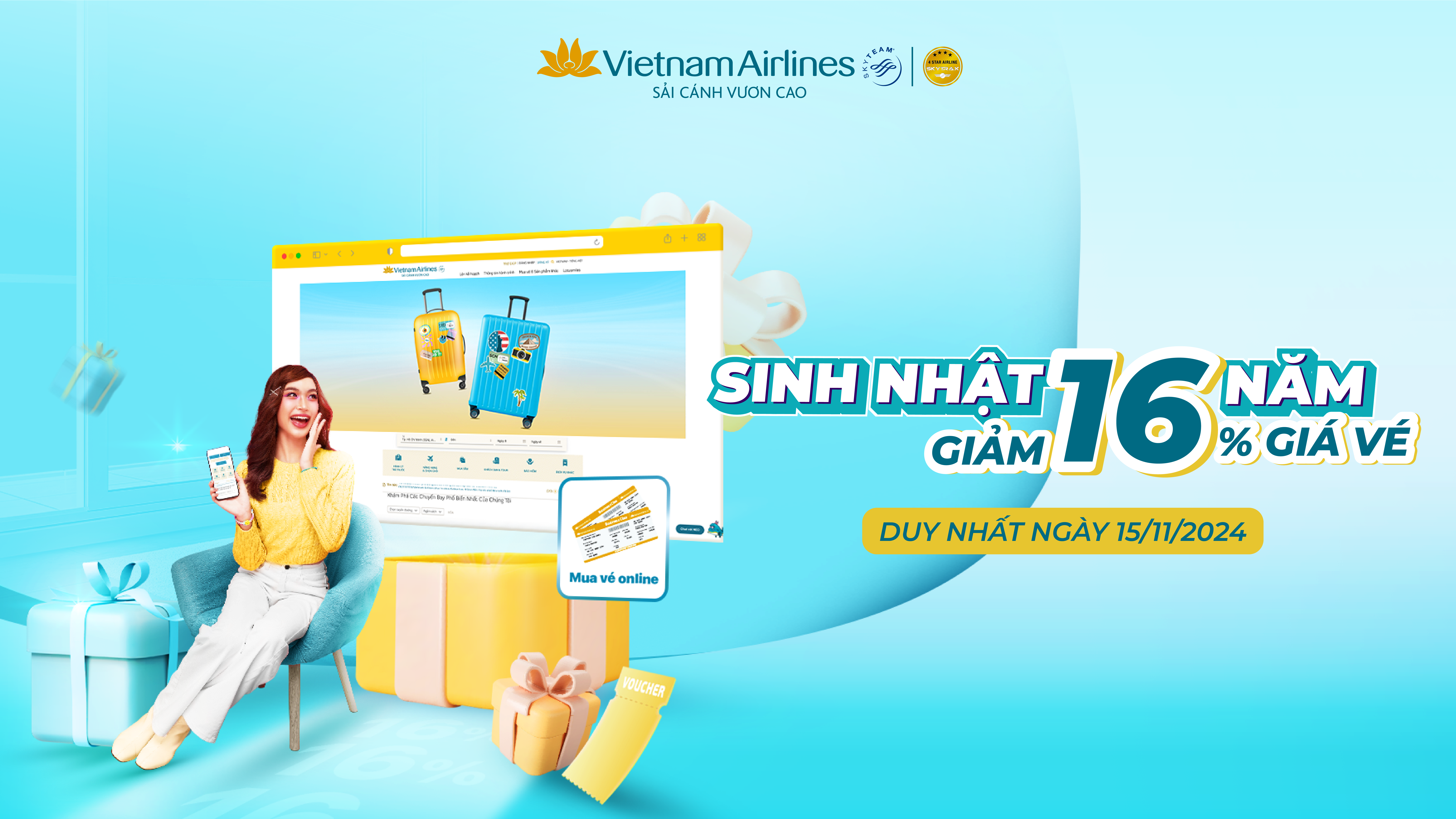 Vietnam Airlines kỷ niệm 16 năm website với ưu đãi “siêu hời”