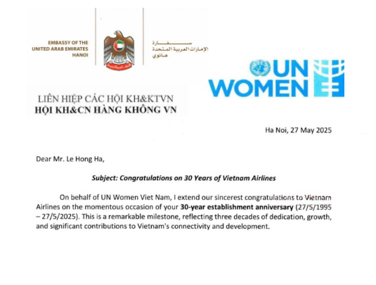 Nhiều đối tác quốc tế gửi lời chúc mừng kỷ niệm 30 năm thành lập Vietnam Airlines